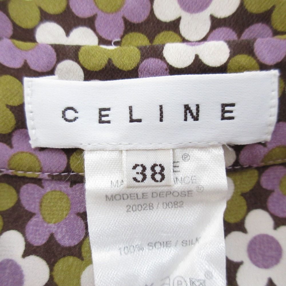 CELINE セリーヌ フラワープリント シルク シャツ サイズ38 パープル  