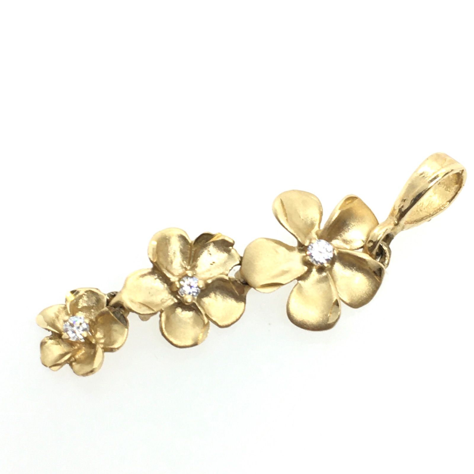 14K Hawaiian jewelry ハワイアンジュエリー プルメリア3連ペンダント 