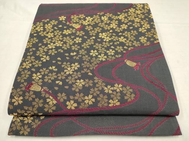 平和屋着物▽六通柄袋帯 舞桜文 金糸 正絹 逸品 AAAX0443wj