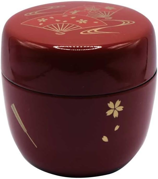 茶道具〉棗 中棗 なつめ 朱色 赤色 扇 抹茶入れ 茶器 ❚茶器