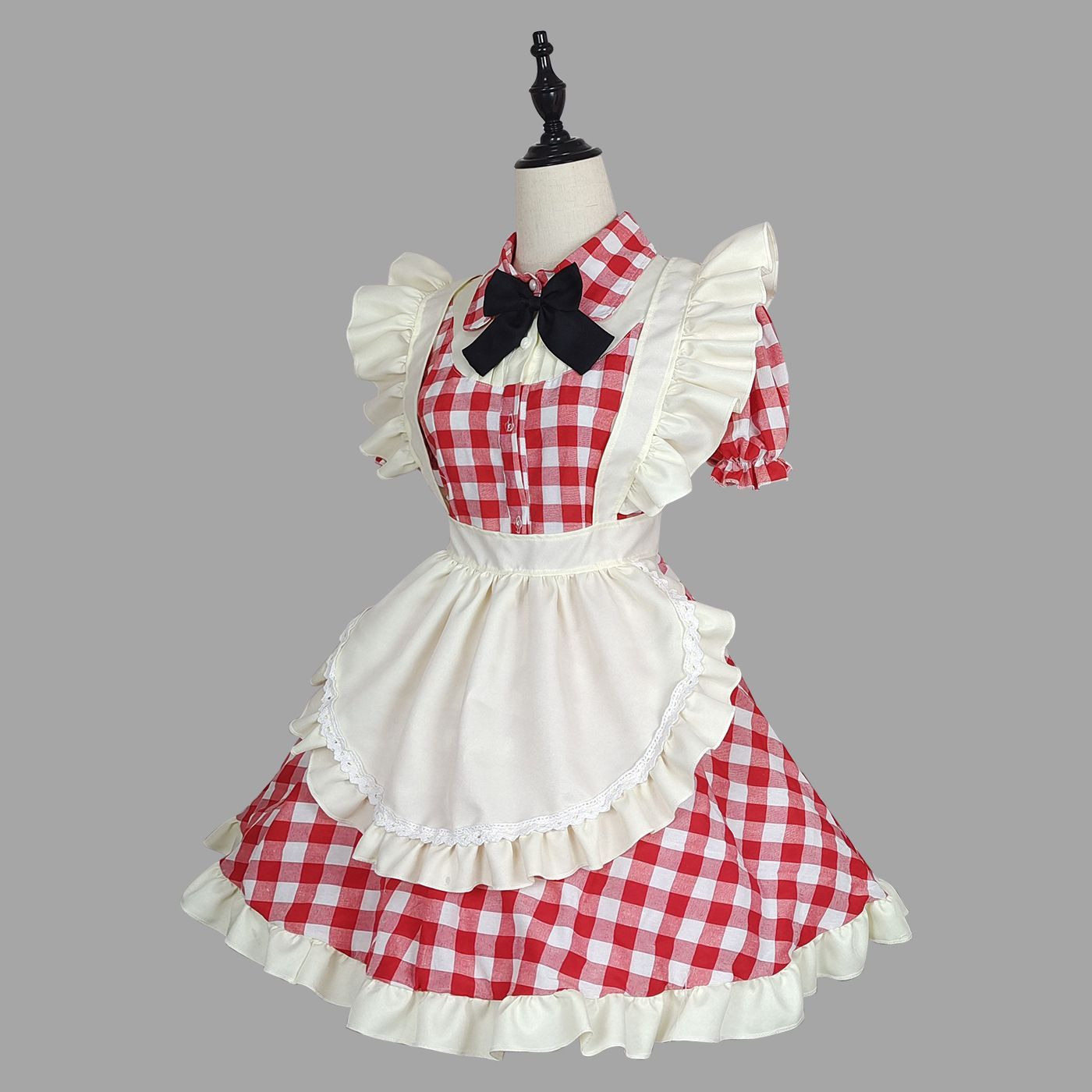 メイド服 チェック柄 喫茶店 レッド ブラック コスプレ