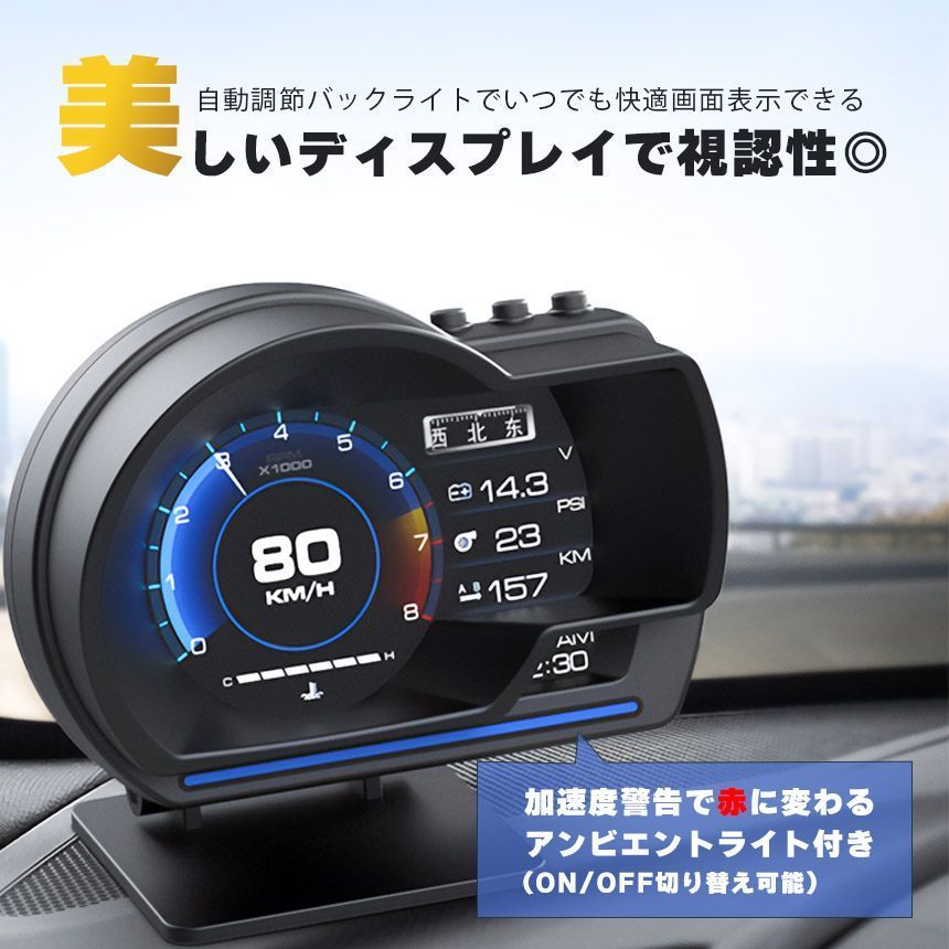 ヘッドアップディスプレイOBD2GPS故障診断角度調節 タコメーター車用品簡単装着マルチメーター