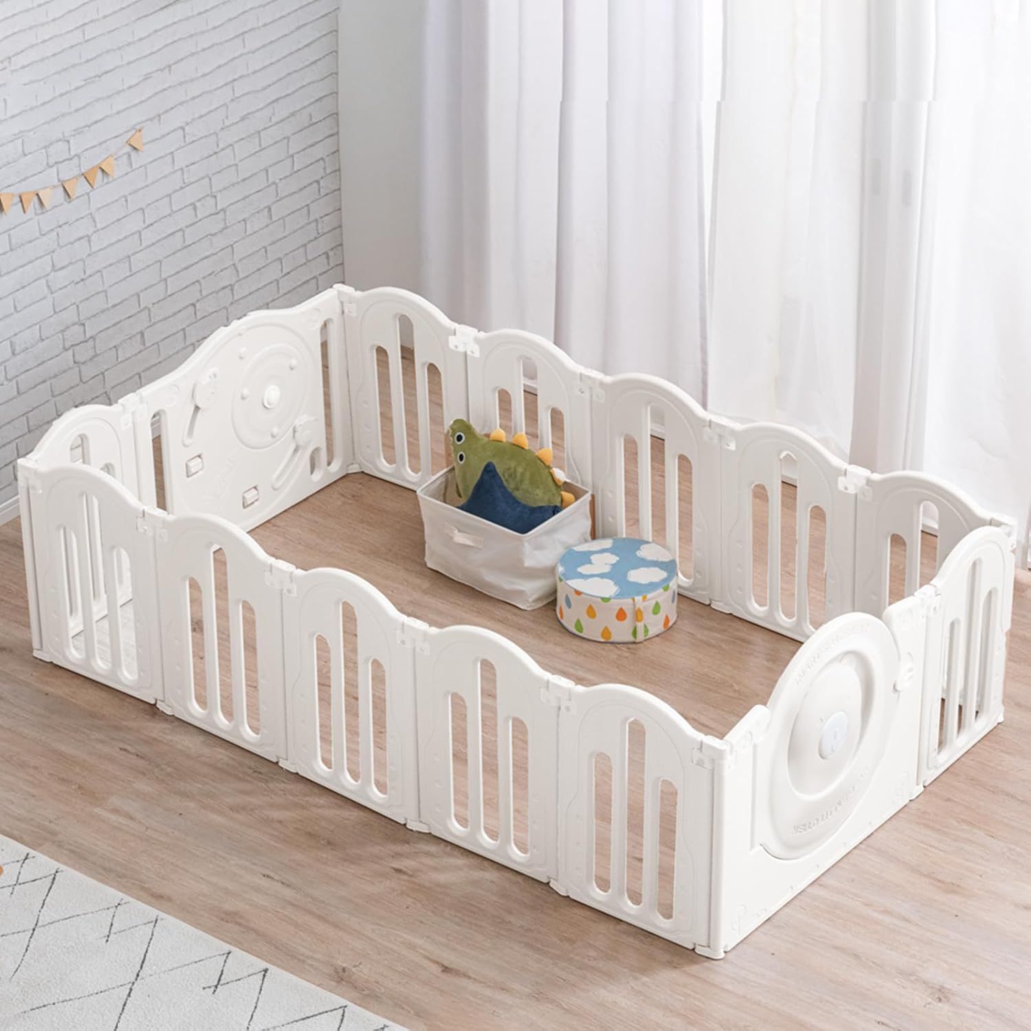【美品】タンスのゲン ベビーサークル キッズサークル 72500005(89534) E(WH)