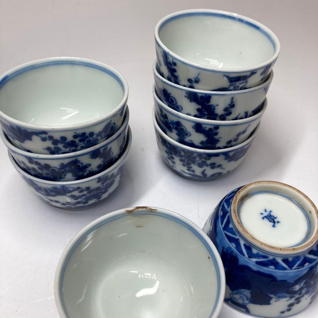 仁阿弥道八　青華煎茶碗10客　木箱付　直径6.2㎝　本Y5-0721☆1Fチヒコ 仁阿弥道八 青華煎茶碗10客 木箱付 直径6.2㎝ 本