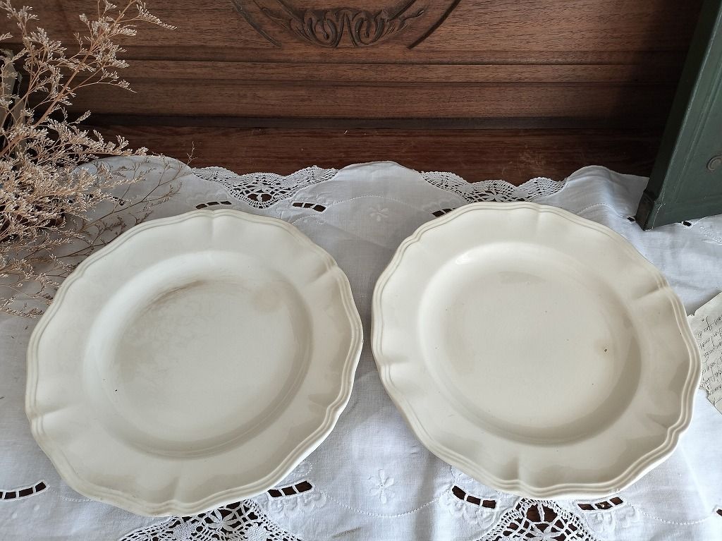 フランス アンティーク 花リム 皿 24.5㎝ 2枚セット サルグミンヌ