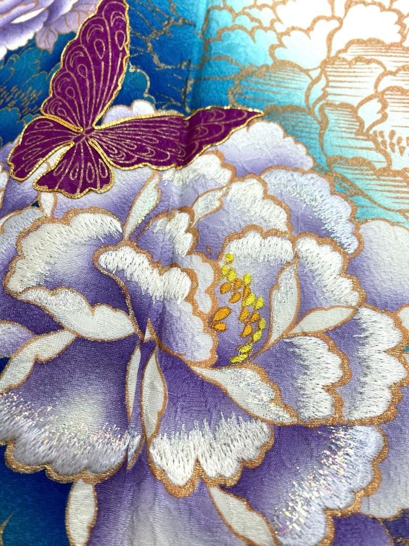 振袖 豪華 金駒 金彩 紋意匠 ラメ刺繍 牡丹 蝶 身丈169cm - メルカリ