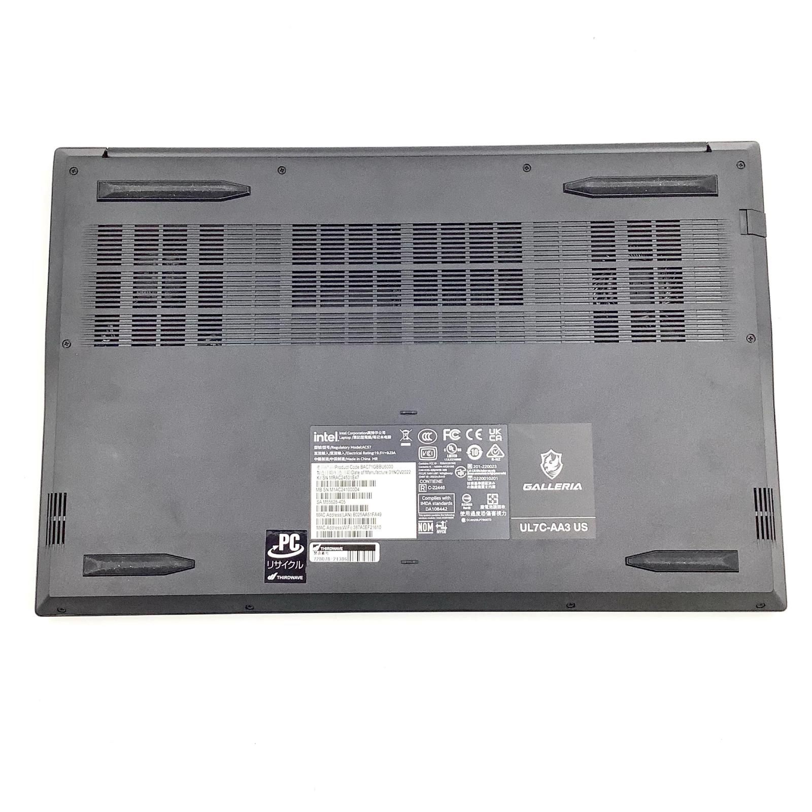【OS/SSD 無】GALLERIA UL7C-AA3 US Amazon.co.jp: GALLERIA UL7C-AA3 Core i7-12700H/16GB Memory