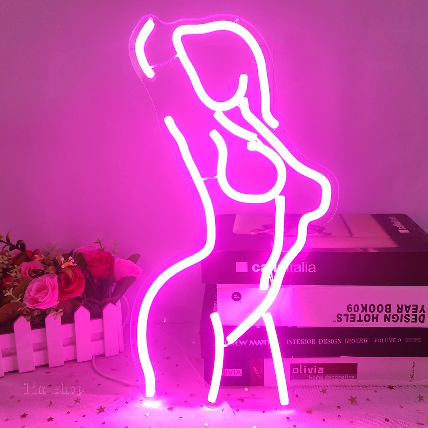 ベッドルーム 部屋インテリアライト ウォールデコレーションサイン バー LEDネオンサイン レディネオンライト クラブパーティーウォールアートデコレーションネオン管(15.7X8.9インチ、ピン