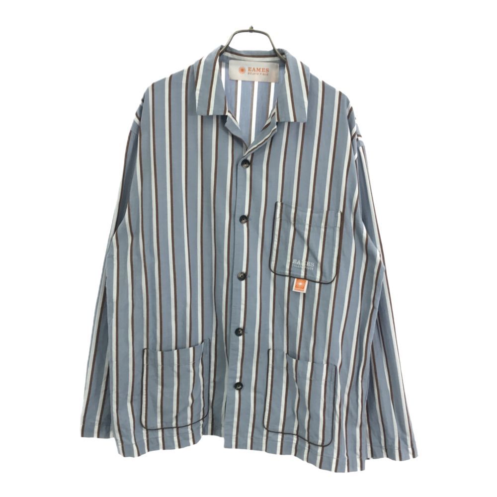 ジェラートピケ オム イームズ コラボ ストライプ 長袖 ルームウェア M ブルー系 gelato pique HOMME 長袖シャツ ジェラピケ EAMES メンズ 古着 【240410】 メール便可