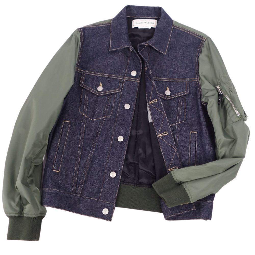 美品 アレキサンダーマックイーン Alexander McQueen ジャケット デニムジャケット コットン アウター メンズ イタリア製 46(S相当) インディゴブルー/カーキ 美品 アレキサンダーマックイーン Alexander McQueen ジャケット