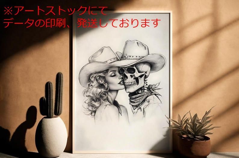 mz ポスター A1 サイズ (~A4まで対応可) 白黒ウエスタンラバーズ ロデオポスター プレッピーウエスタンウォールアート カウガール ウエスタンウォールアート スケッチアート ウエスタン