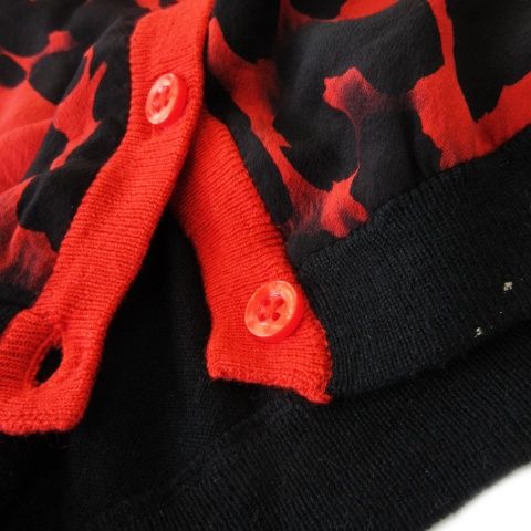 モスキーノチープアンドシック MOSCHINO CHEAP AND CHIC カーディガン ニット 長袖 切替 シルク 絹 カシミヤ レオパード 38 M 赤 モスキーノチープアンドシック MOSCHINO CHEAP AND CHIC