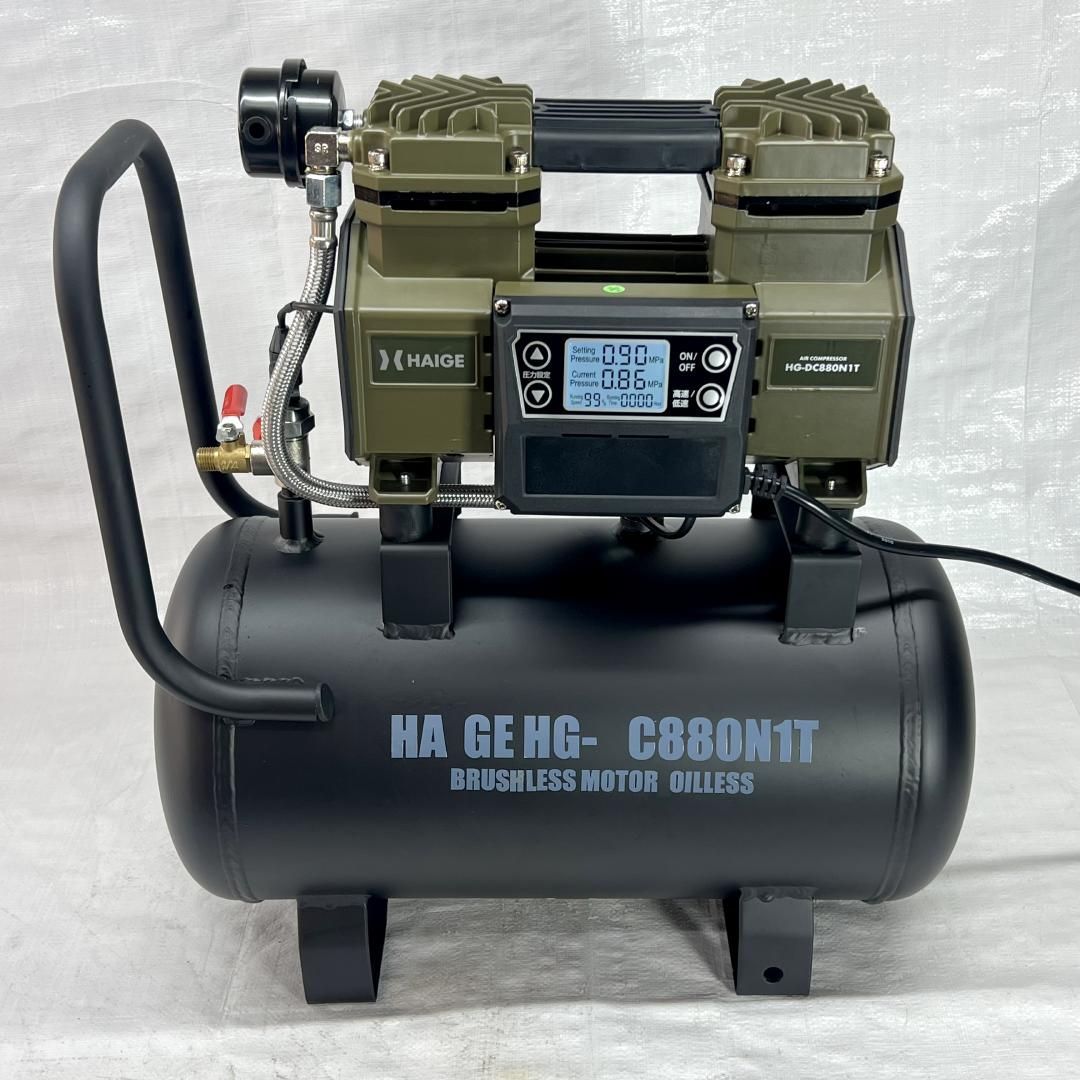 商品 エアーコンプレッサー 100V 17L オイルレス 最大圧力0.9MPa 静音 小型 HG-DC880N1T 308-1
