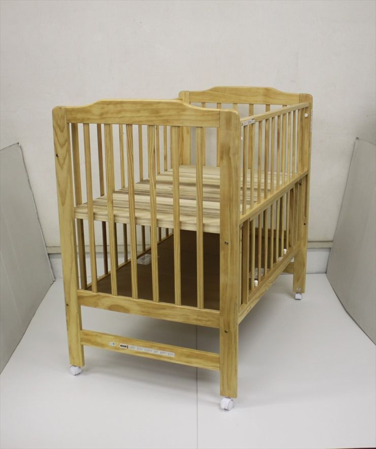 カトージ ハイシートベビーベッド ナチュラル 02020 寝台サイズ120×70 収納用板付き 新生児OK クリーニング済み D775001t