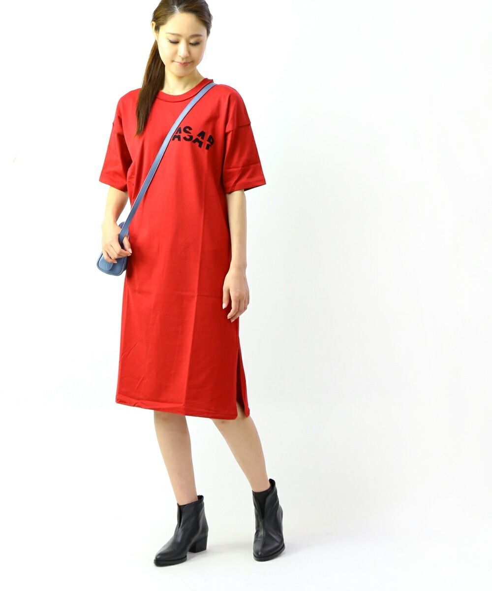 リタジーンズトウキョウ RITA JEANS TOKYO コットン 半袖 クルーネック サイドスリット Tシャツワンピース プリントワンピース RT19PFOP-03-4151902 レディース ◎