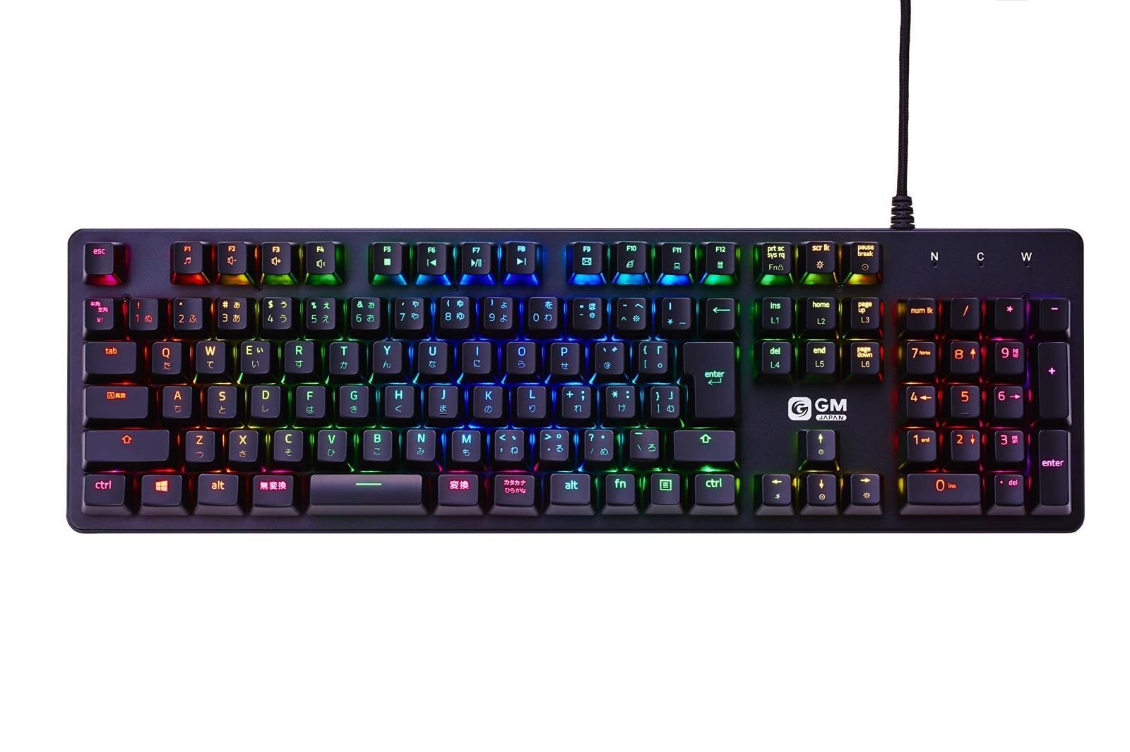 【数量限定】109キー テンキー付き 日本語配列JP RGB メカニカル 有線 高耐久 GM-KB-BK 青軸 キーボード ゲーミング GM-JAPAN