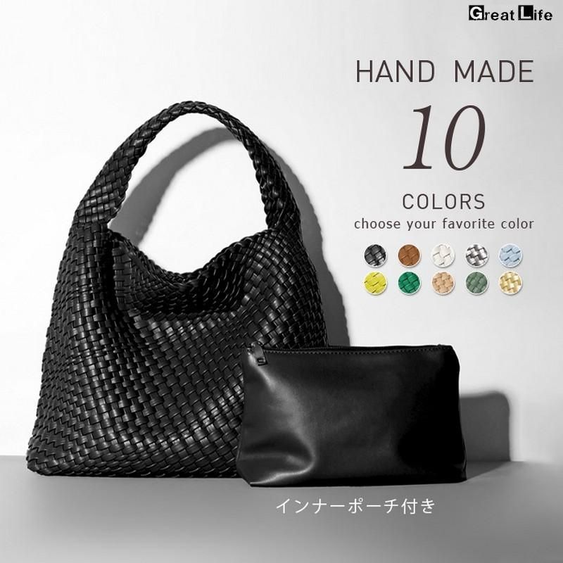 【未使用】ビースタッフ/ホースレザーメッシュトートバッグ/編み込み/卵型/黒 トートバッグ レディース PUレザー ハンドメイドバッグ 編み込み