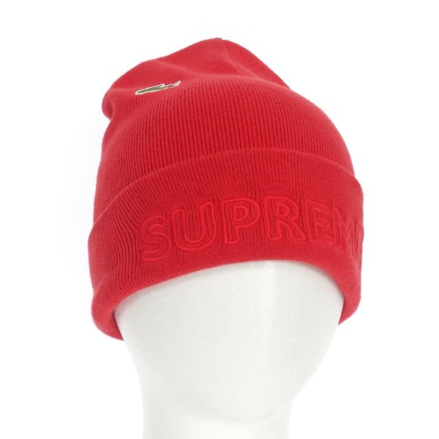 シュプリーム SUPREME 19AW LACOSTE Beanie ラコステビーニー ニットキャップ 帽子 F レッド 赤