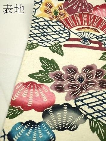 平和屋着物○九寸名古屋帯 紬地 紅型 扇面花文 正絹 逸品