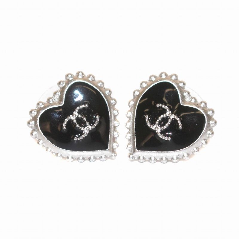 シャネル CHANEL ピアス 両耳用 ハート ココマーク 07P 黒 ブラック