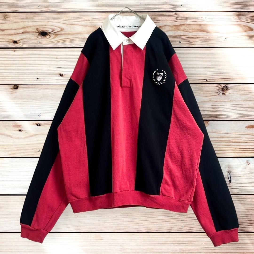 モデル アレキサンダーワン ラガーシャツ メタルロゴ ストライプ 長袖