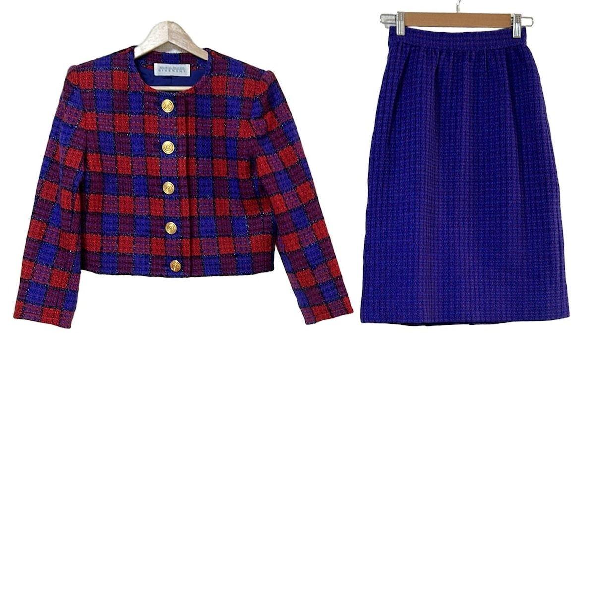 GIVENCHY ジバンシー スカートスーツ レディース - ブルー×レッド×マルチ チェック柄 肩パッド