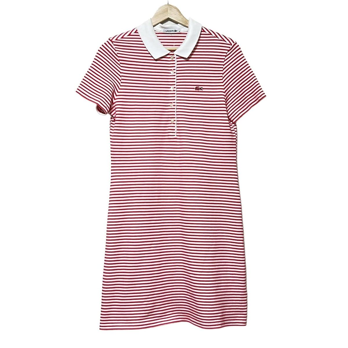 【美品】LACOSTE ラコステ 半袖 ポロシャツワンピース 38 アイボリー 美品】LACOSTE ラコステ 半袖 ポロシャツワンピース 38