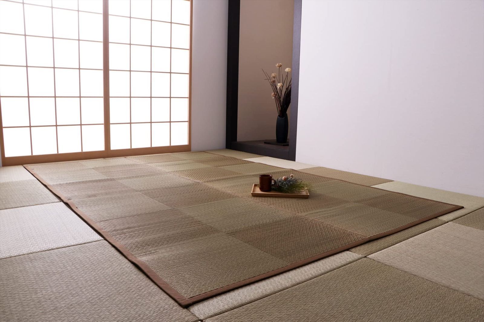 在庫セール ラグ カーペット マット ノア 約261×174cm い草 江戸間3畳 ブラウン ナチュラル シンプル モダン 市松 イケヒコ コーポレーション 格子 消臭 防臭 抗菌 4106503