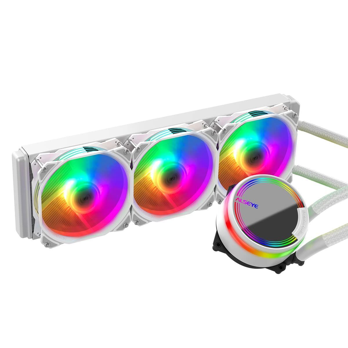 360mmホワイト ALSEYE 簡易水冷CPUクーラー M360、3つの120mmMaxシリーズPWMファン、搭載360mmラジエーターARGB AIOリキッドCPUクーラー、Intel LGA1700/ 1200/ 115X/ 2011/ 2066/ 13