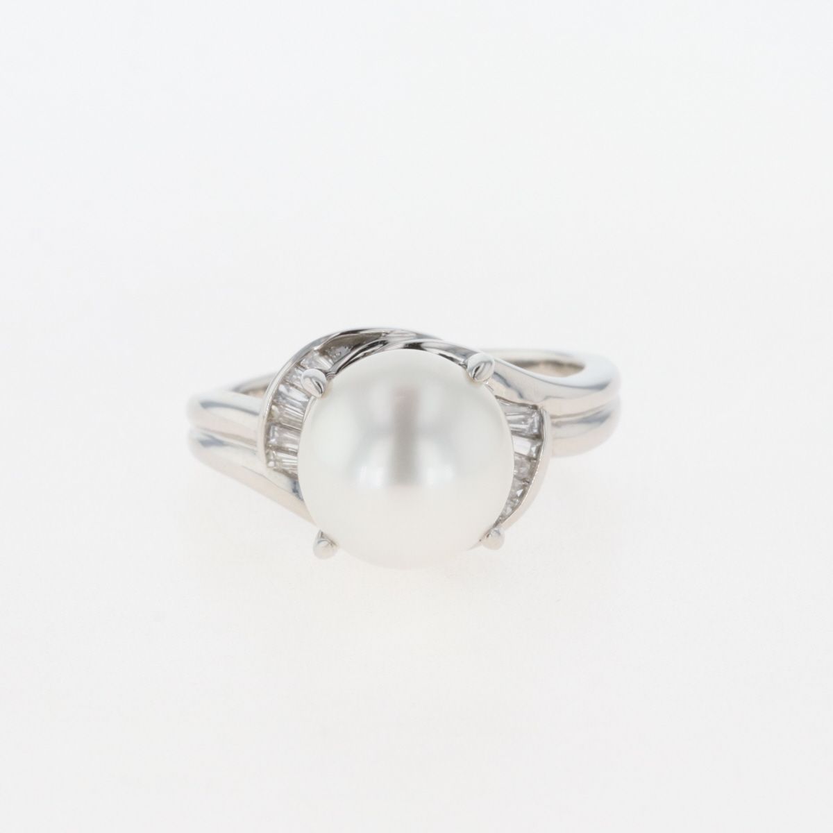 パール デザインリング プラチナ メレダイヤ 指輪 真珠 リング 19号 