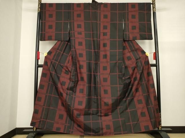 M♦希少 和宝 着物テリア 平和屋着物□本場大島紬 幾何学文様 黒地 正絹 逸品 AAAT1814ru