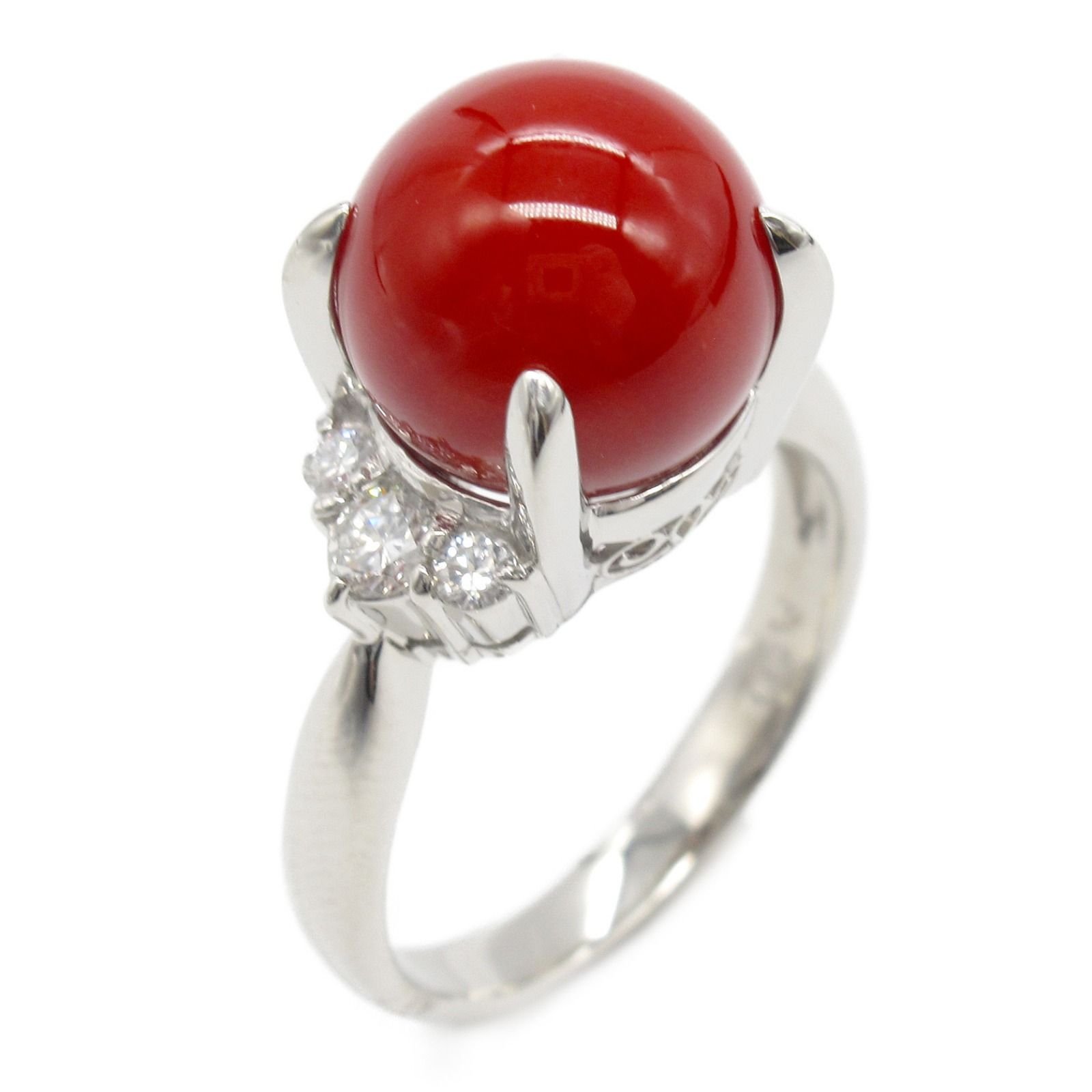 ジュエリー JEWELRY リング 指輪 サンゴ ダイヤモンド リング ｻﾝｺﾞ 9.5g 11.5 Pt900プラチナ ダイヤモンド リング レディース Used A