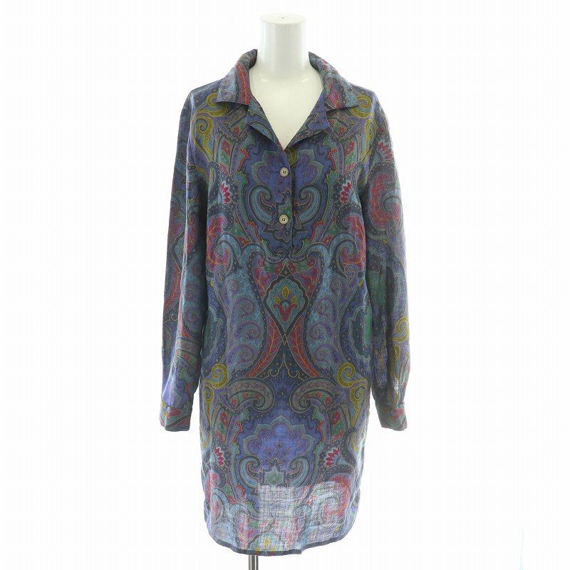 ETRO 総柄 花柄 長袖ワンピース シルク100 イタリア製 40サイズ