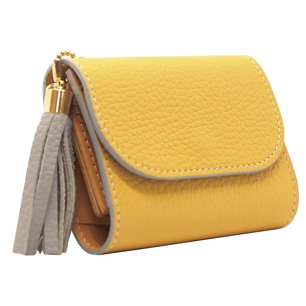 COTOCUL コトカル ミニ財布 本革 イタリアンレザー お札が折れない 二つ折り 小さい財布 レディース メンズ マスタード イエロー 黄色