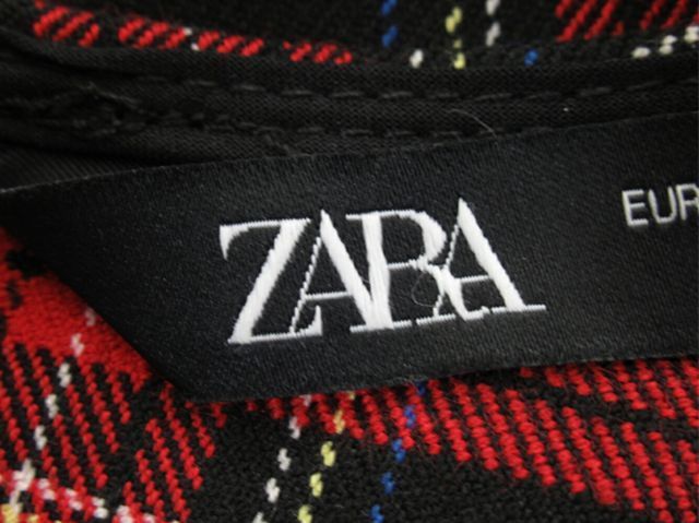 ザラ トップス ショート丈 レディース ♯USA Sサイズ チェック レッド ブラック系 ポリエステル レーヨン ポリウレタン ZARA T21523 
