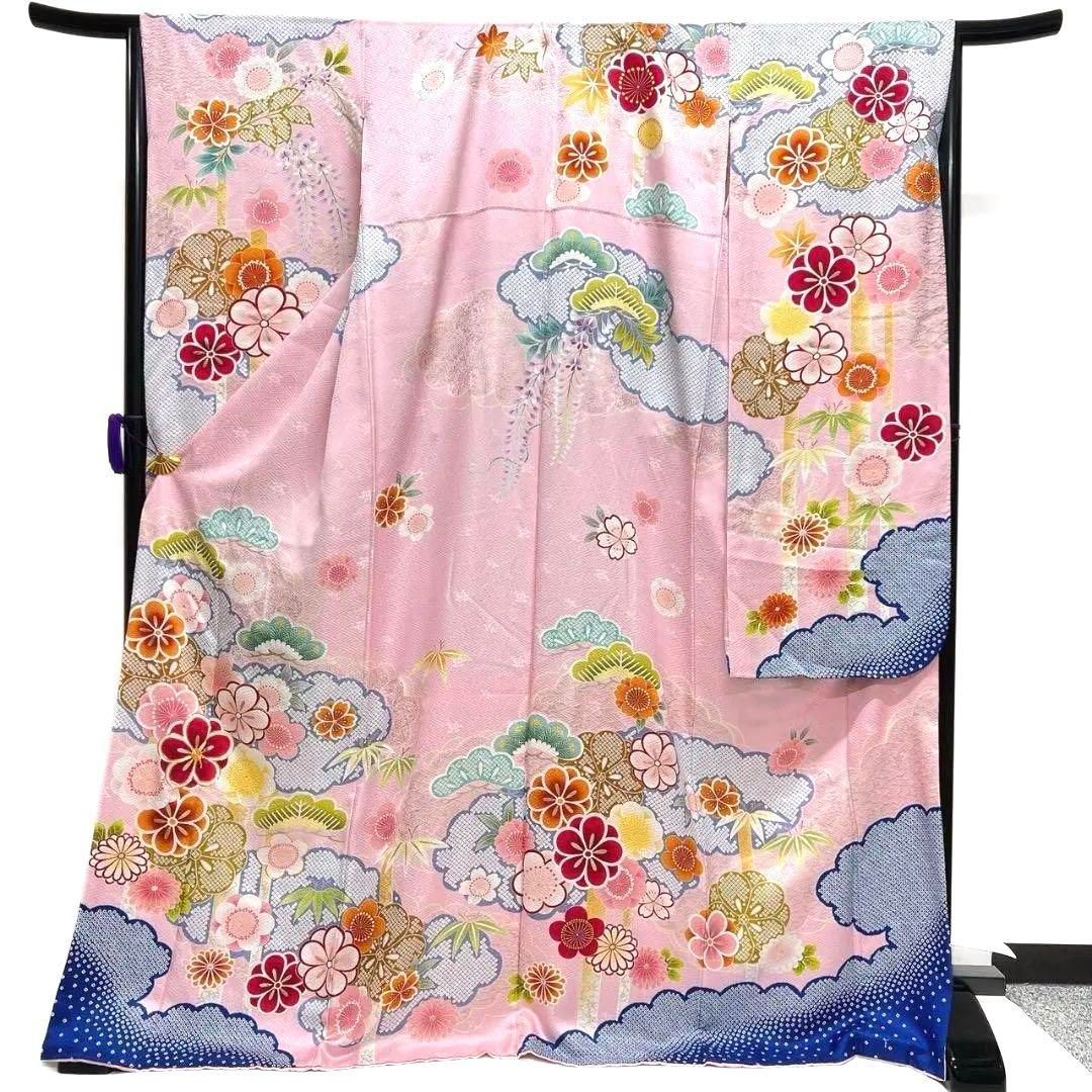 金駒刺繍 金彩 松竹梅 雲模様 鹿の子 振袖 成人式 着物 032a p - メルカリ