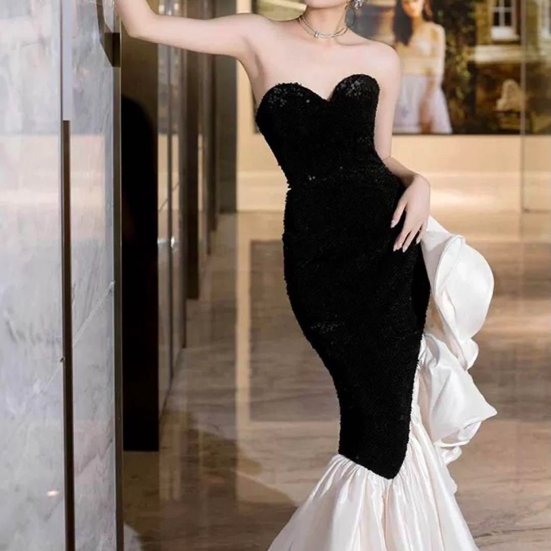 フリルのオシャレなロングイブニングドレス 大人 おとなかわいい スカート モード系ロマンチックドレス クラシカルワンピース