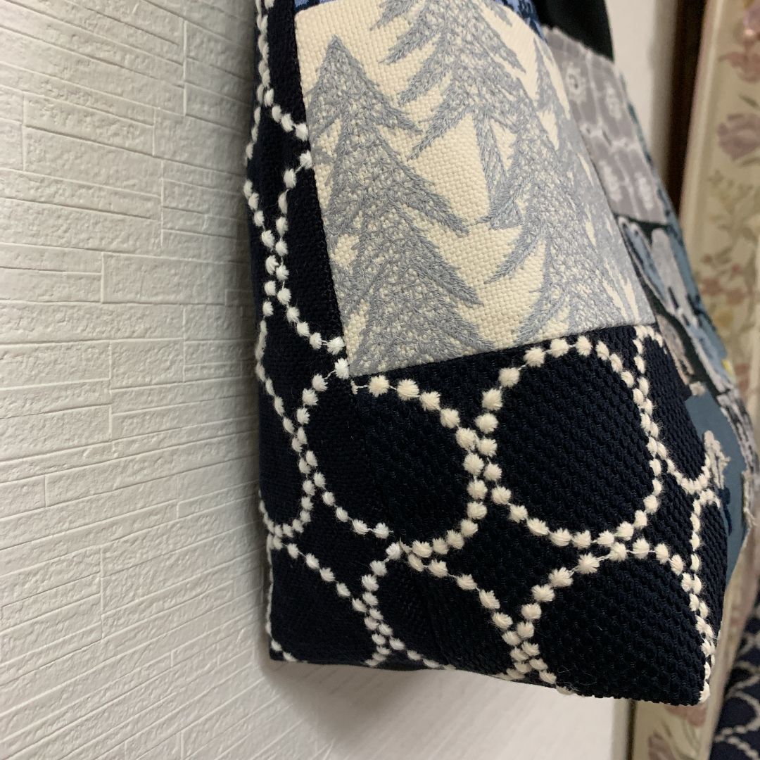 ☆ミナペルホネン ハンドメイド トートバッグ ネイビー系 Lサイズ