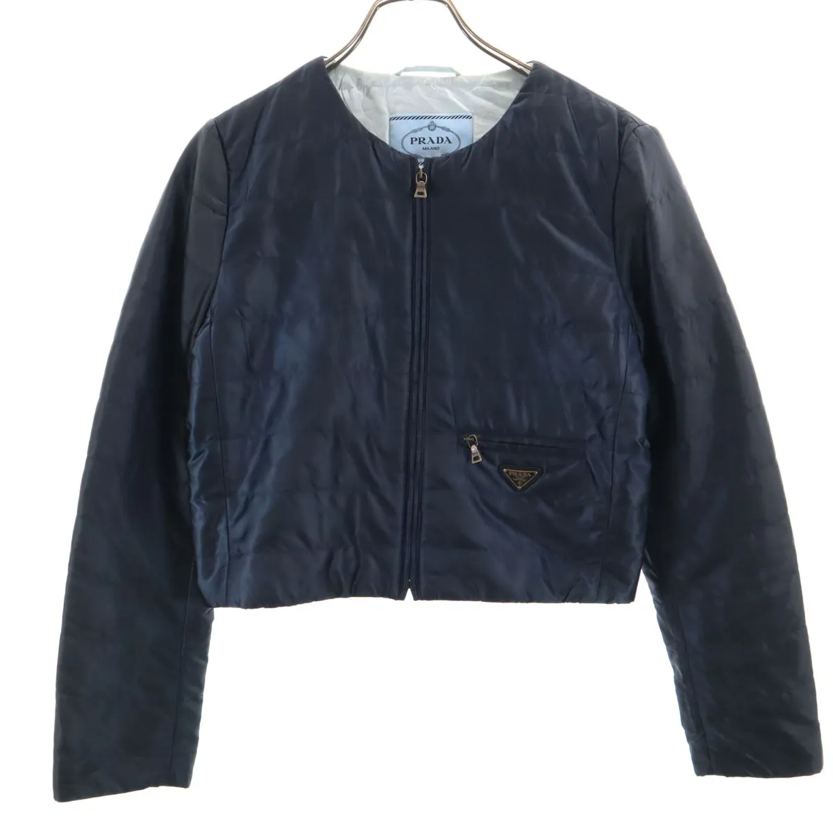 新品✨　プラダ　ノーカラー　ジャケット ウォッシャブル】ダブルフェイス ペプラムノーカラージャケット