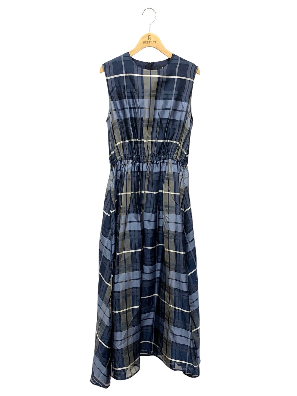 裾上げ済み　ebure シアーチェックオーガン ウエストゴムプリーツスカート 裾上げ済み ebure シアーチェックオーガン ウエストゴムプリーツ