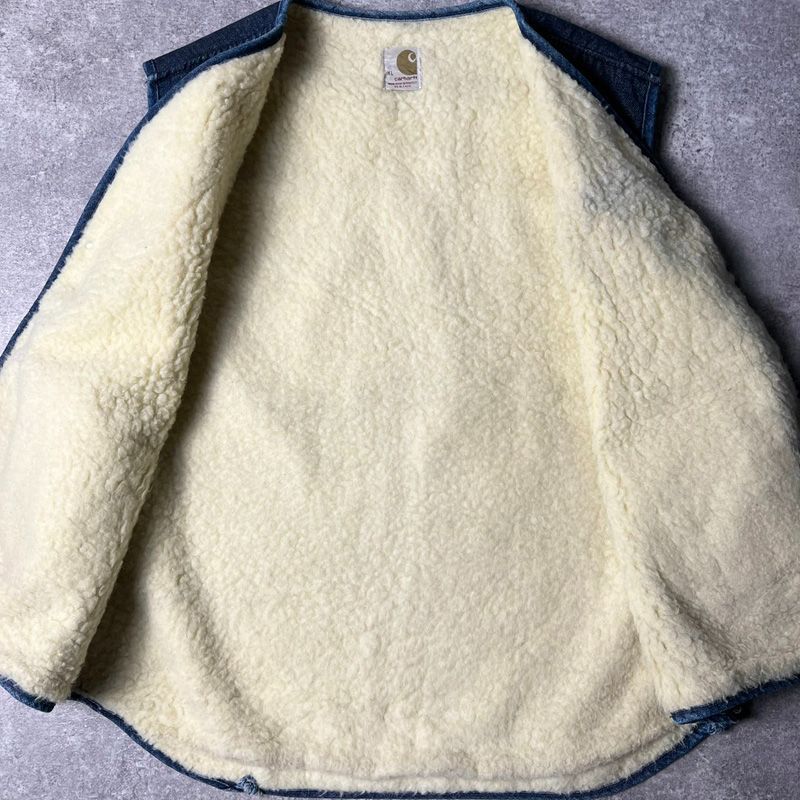 濃紺 70s USA製 Carhartt ボア ライナー コットン デニム ベスト XL
