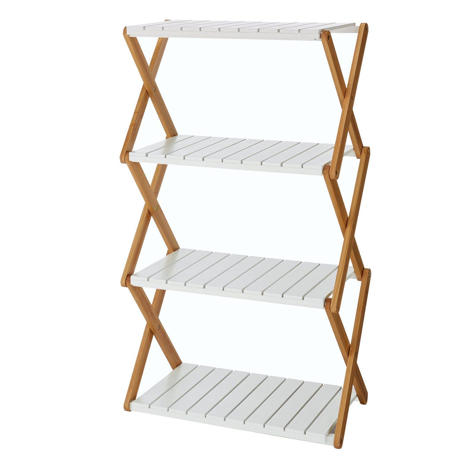 【新品未使用】[ベルメゾン] ラック 簡単 折りたたみ オープンシェルフ・ラック ホワイト×ナチュラル ワイド 4段 幅60 高さ105cm