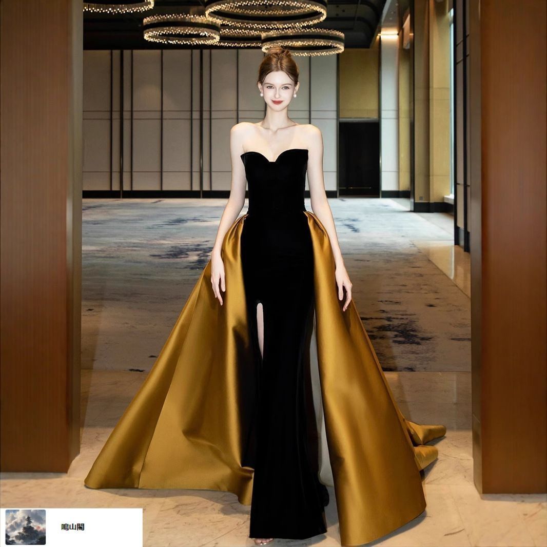 レディース 夏用 エレガント ブラック ロングドレス パーティー ワンピース 披露宴 舞台 成人式 結婚式 演奏会 謝恩会 ss