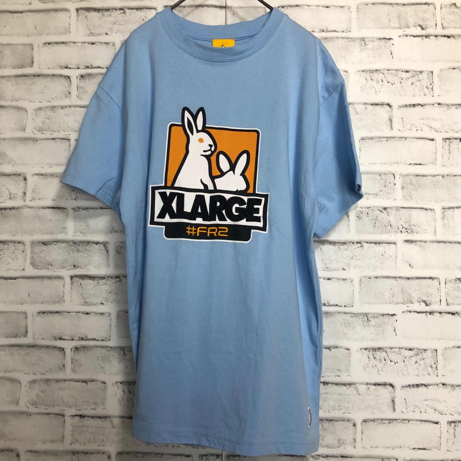 美品⭐️FR2×XLARGE コラボTシャツ M 刺繍ロゴ スカイブルー