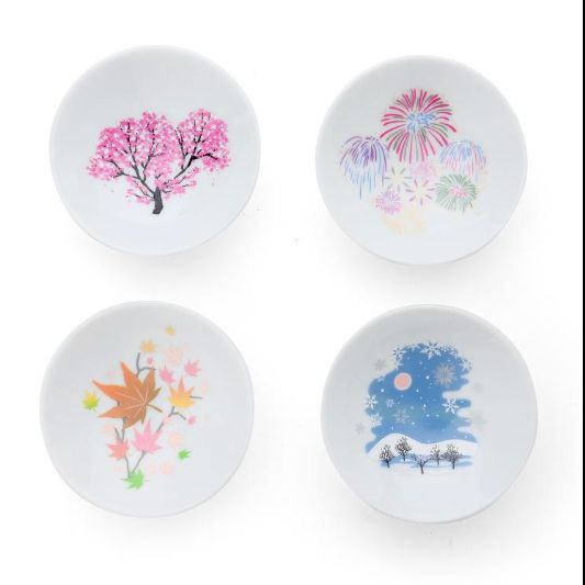 丸モ高木陶器 冷感 日本四季 平盃 4点セット