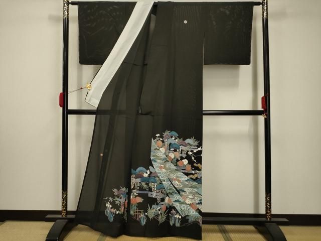 平和屋着物 夏物 黒留袖 絽 作家物 流水鴛鴦花文 金彩 正絹 AABA5770sx