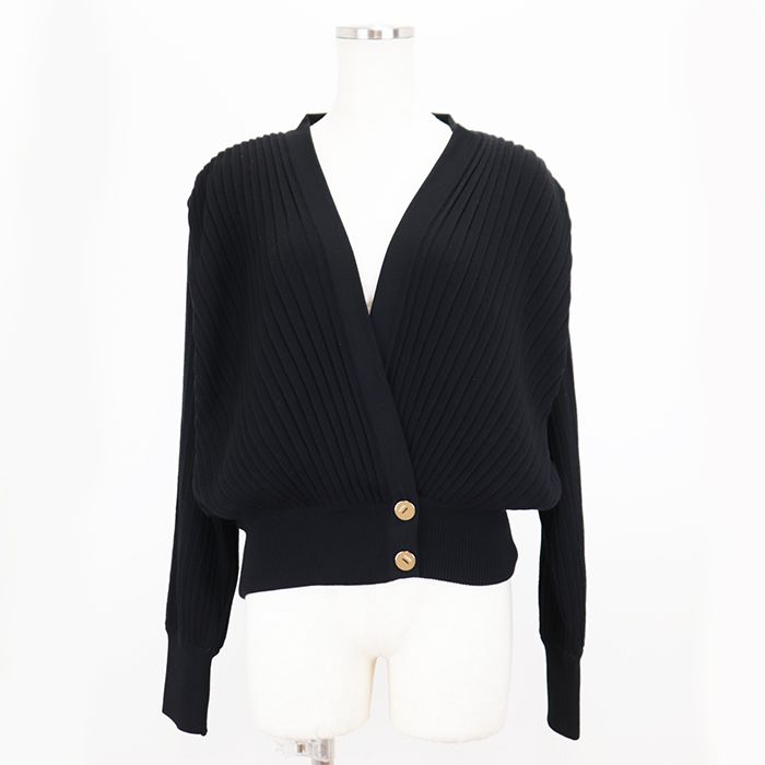 美品】ロエベ S3269060SM プリーツ リブ ニット Vネック クロップ  