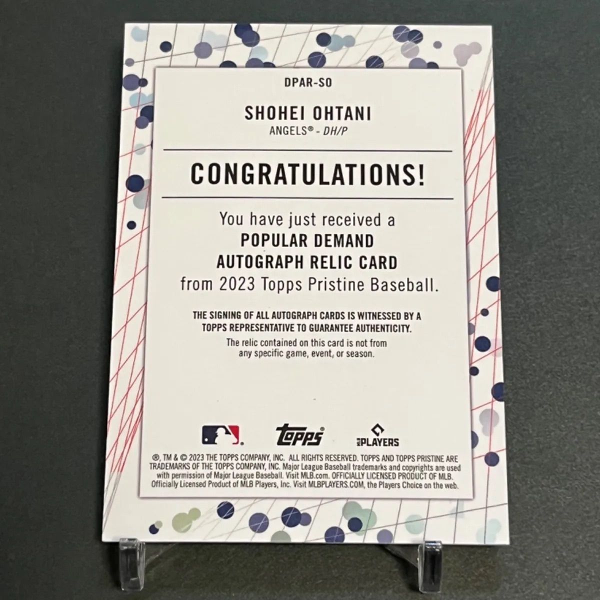 大谷翔平メモラビリア直筆サインカード 2023 Topps pristine baseball 