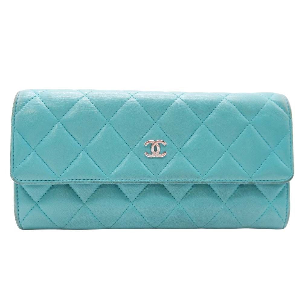 可愛いライトブルー♪ CHANEL ロング ウォレット 長財布 シャネル 24C ロングウォレット 長財布 ブルー (CHANEL/長財布