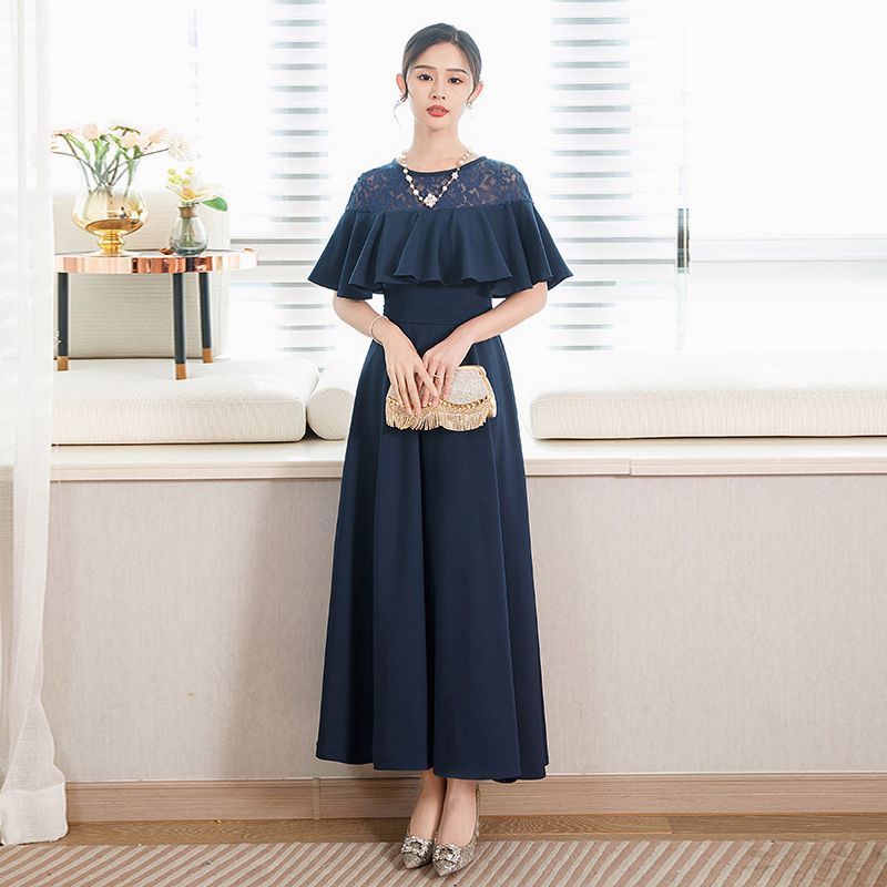 秋冬 レディース ドレス ロングワンピース フリル袖 コットン パーティー 結婚式 おすすめ グリーン